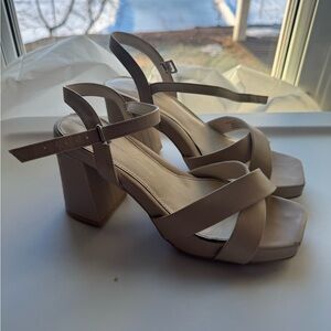MIA Taupe Strappy Block Heels